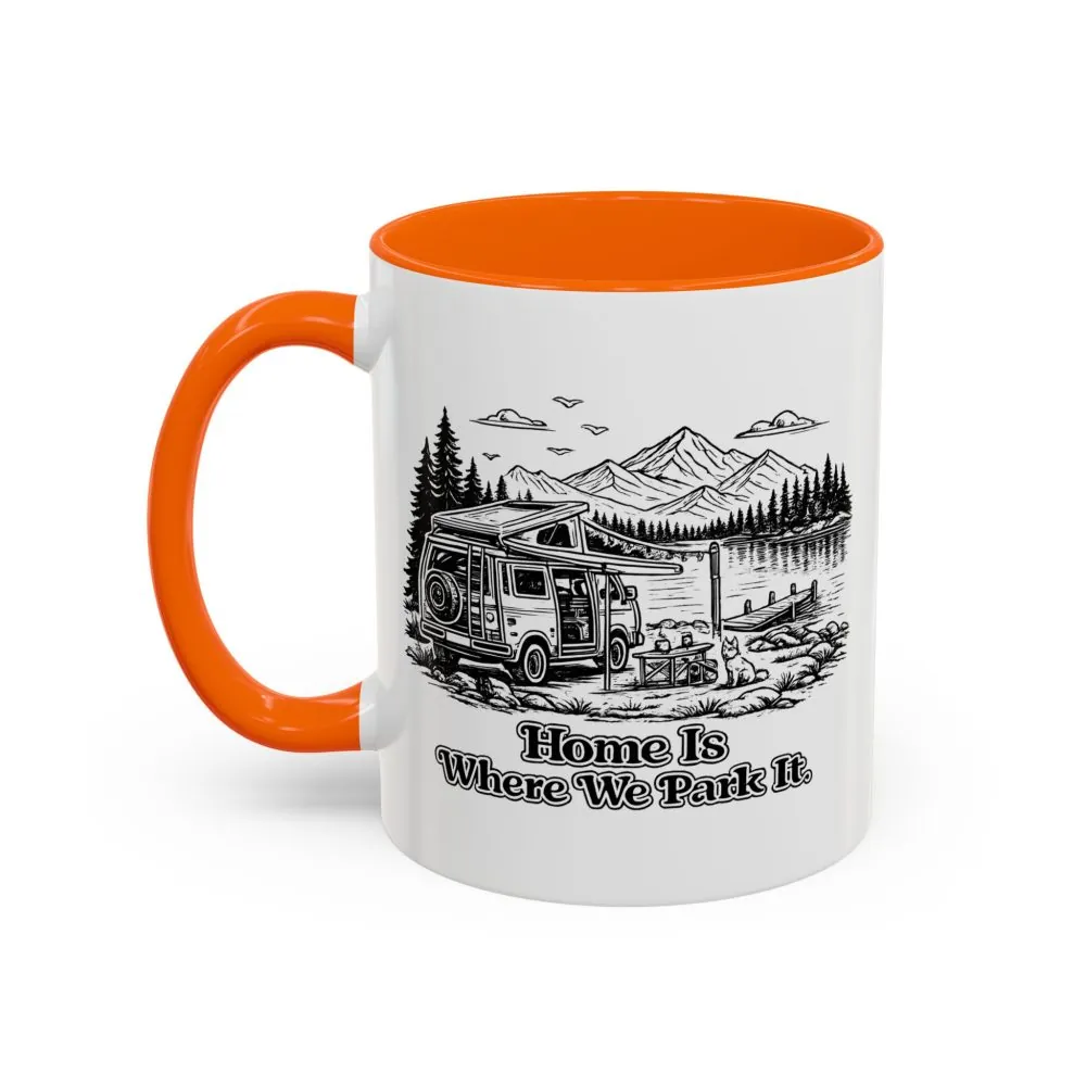 Accent Coffee Mug (11, 15oz) — "Home Is Where You Park It" Design Minimal-Line