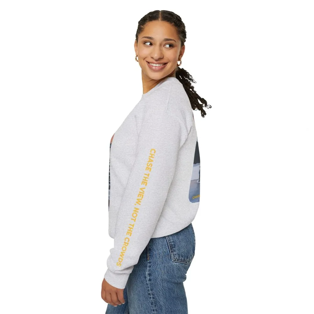 Unisex Heavy Blend™ Crewneck Sweatshirt — "Chase The Views-Not The Crowds"" Design Sitcom-Line