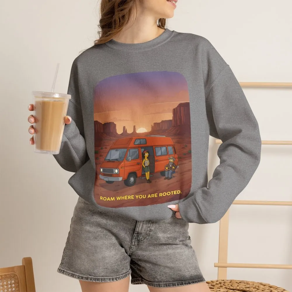 Unisex Heavy Blend™ Crewneck Sweatshirt — "Roam Where You Are Rooted" Design Sitcom-Line