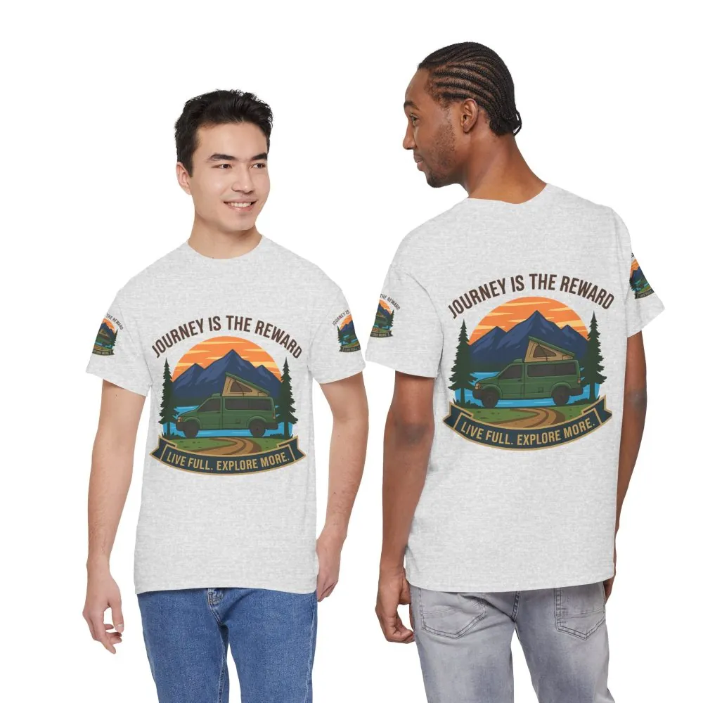 Unisex Heavy Cotton Tee  — "Journey Is The Reward Tee" Adventure Camper Van Graphic T-Shirt
