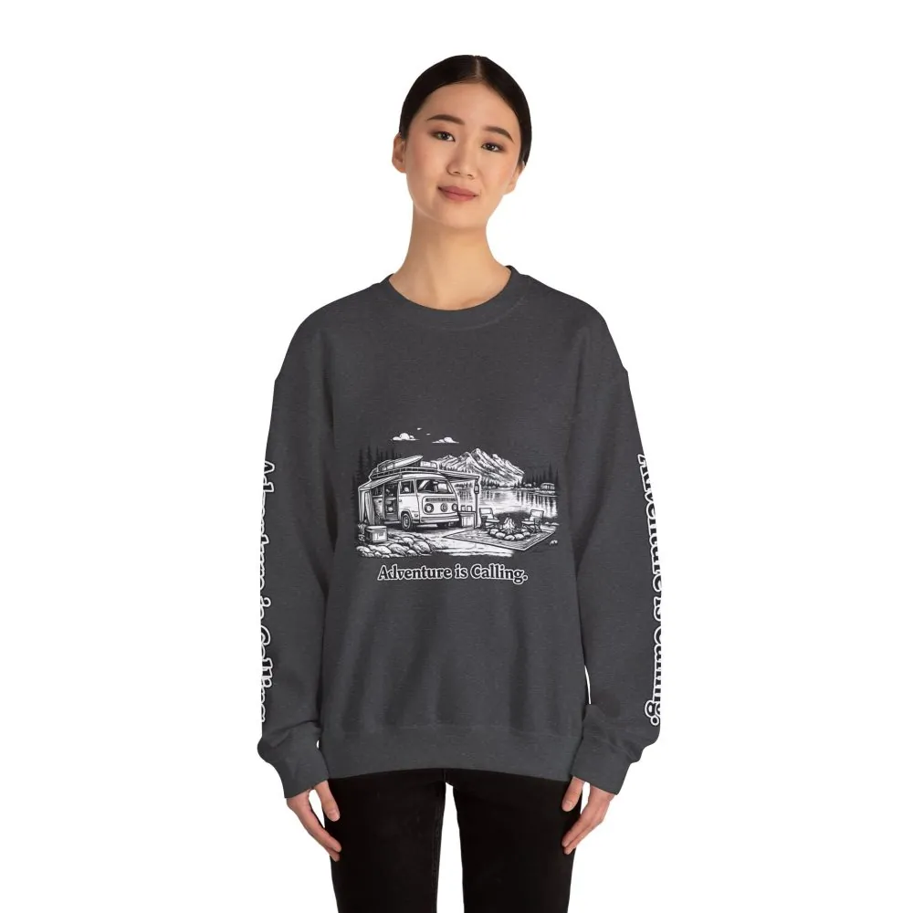 Unisex Heavy Blend™ Crewneck Sweatshirt — "Adventure Is Calling" Design Minimal-Line