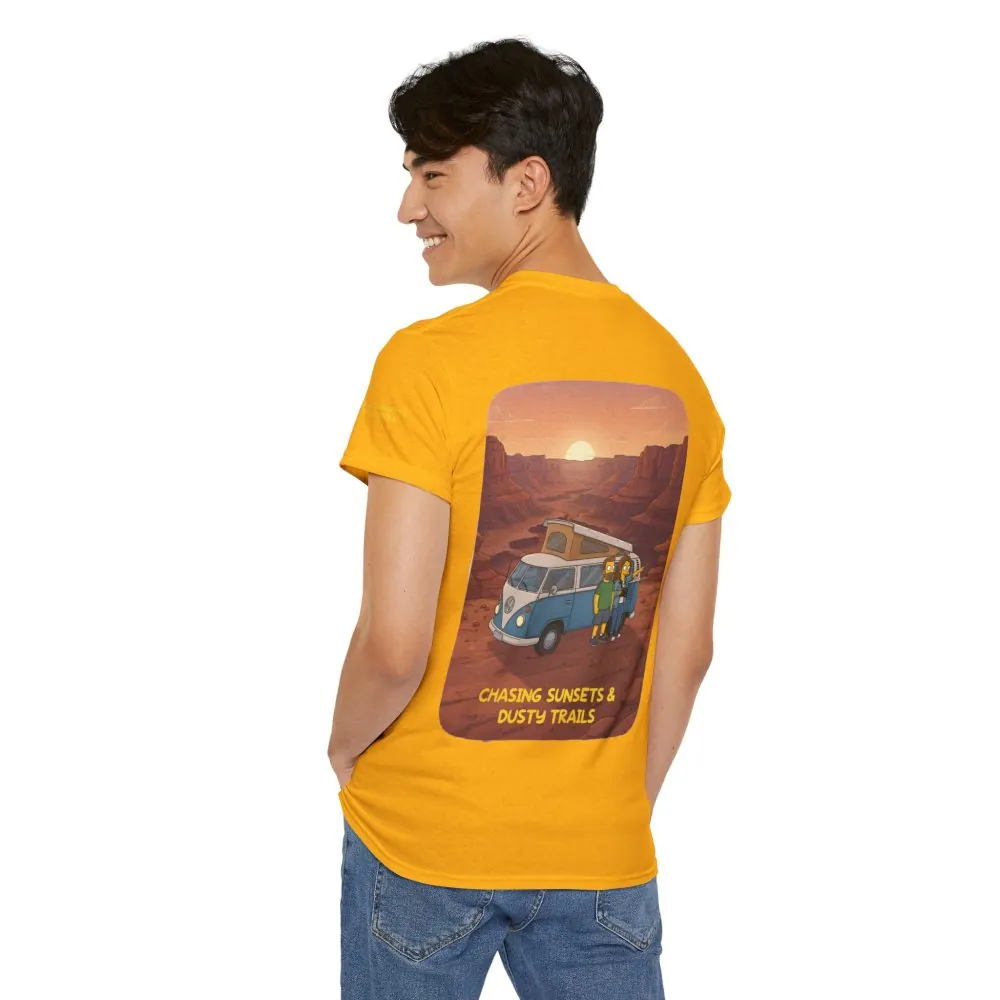 Unisex Heavy Cotton Tee — "Chasing Sunsets And Dusty Trails" Design Sitcom-Line