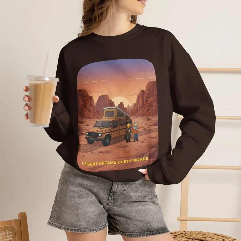 Unisex Heavy Blend™ Crewneck Sweatshirt — "Desert Dreams Dusty Roads" Design Sitcom-Line