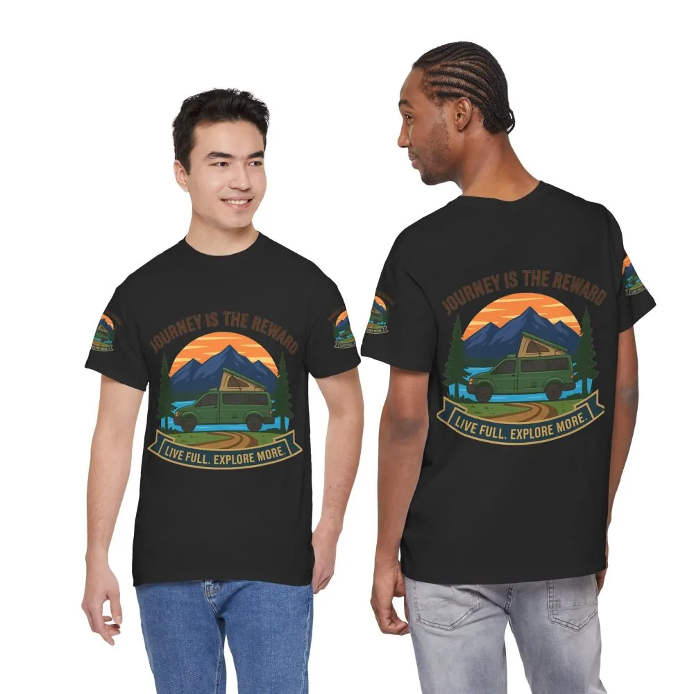 Unisex Heavy Cotton Tee  — "Journey Is The Reward Tee" Adventure Camper Van Graphic T-Shirt