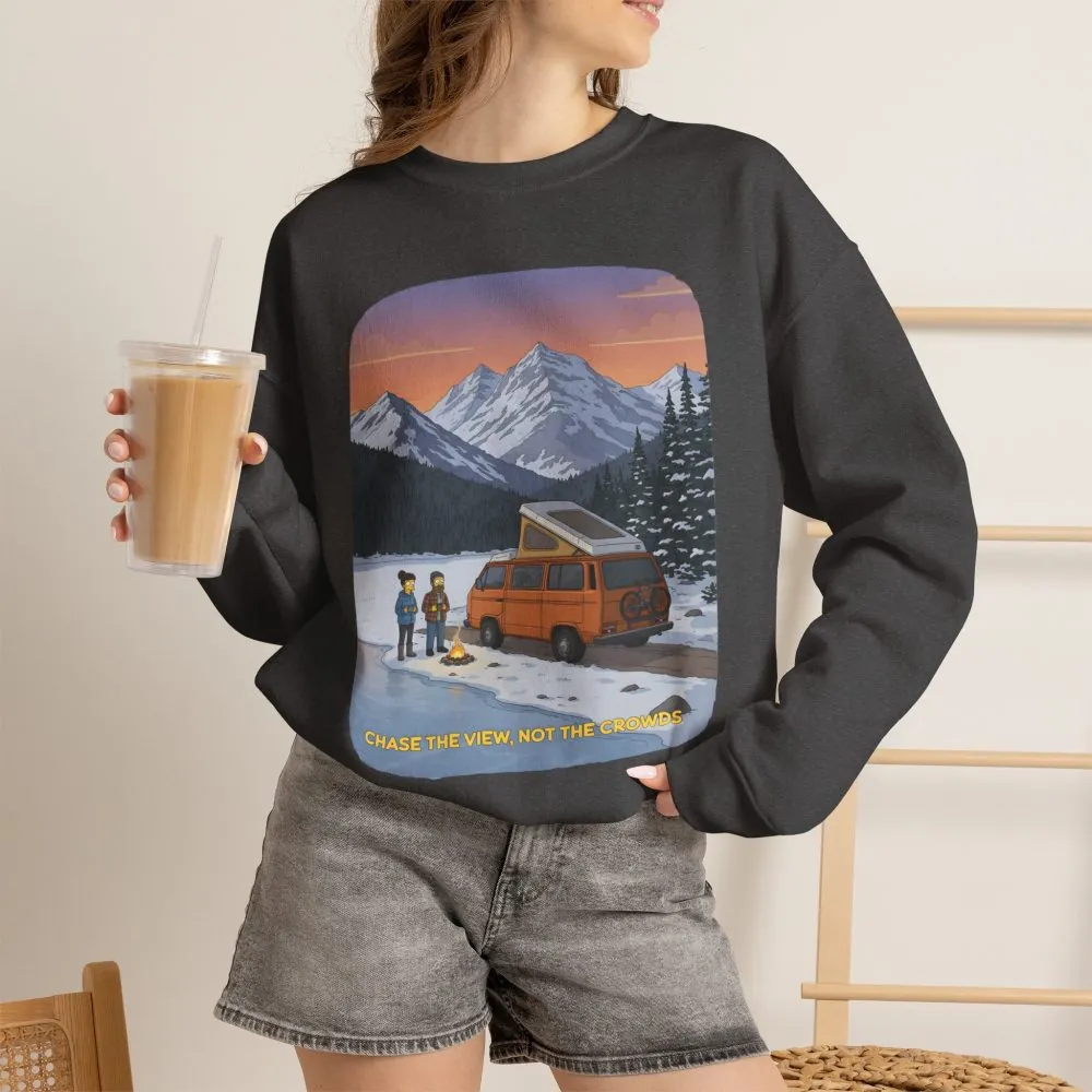 Unisex Heavy Blend™ Crewneck Sweatshirt — "Chase The Views-Not The Crowds"" Design Sitcom-Line