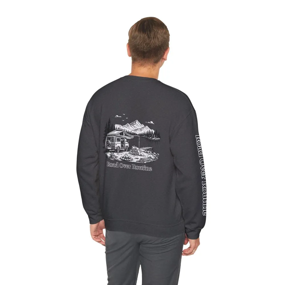 12161534727481742606_2048.jpeg Unisex Heavy Blend™ Crewneck Sweatshirt — "Road Over Routine" Design Minimal-Line