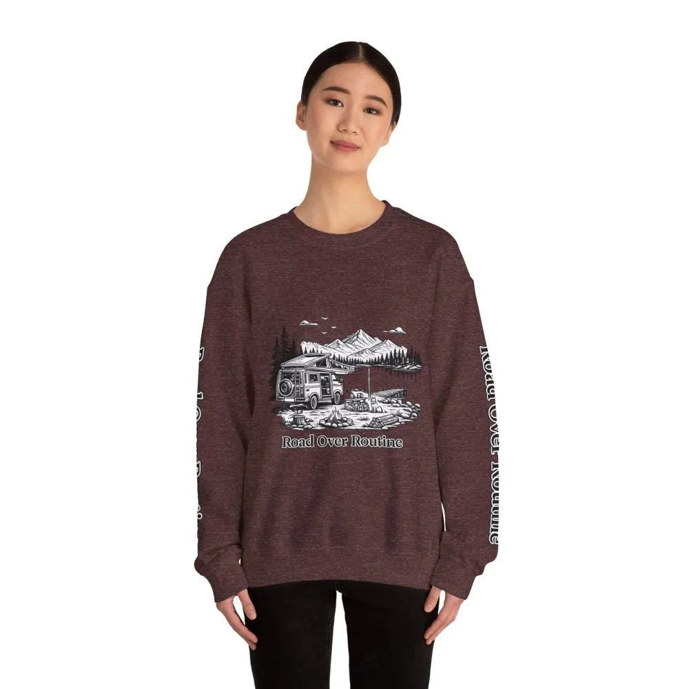 12163523192965603184_2048.jpeg Unisex Heavy Blend™ Crewneck Sweatshirt — "Road Over Routine" Design Minimal-Line