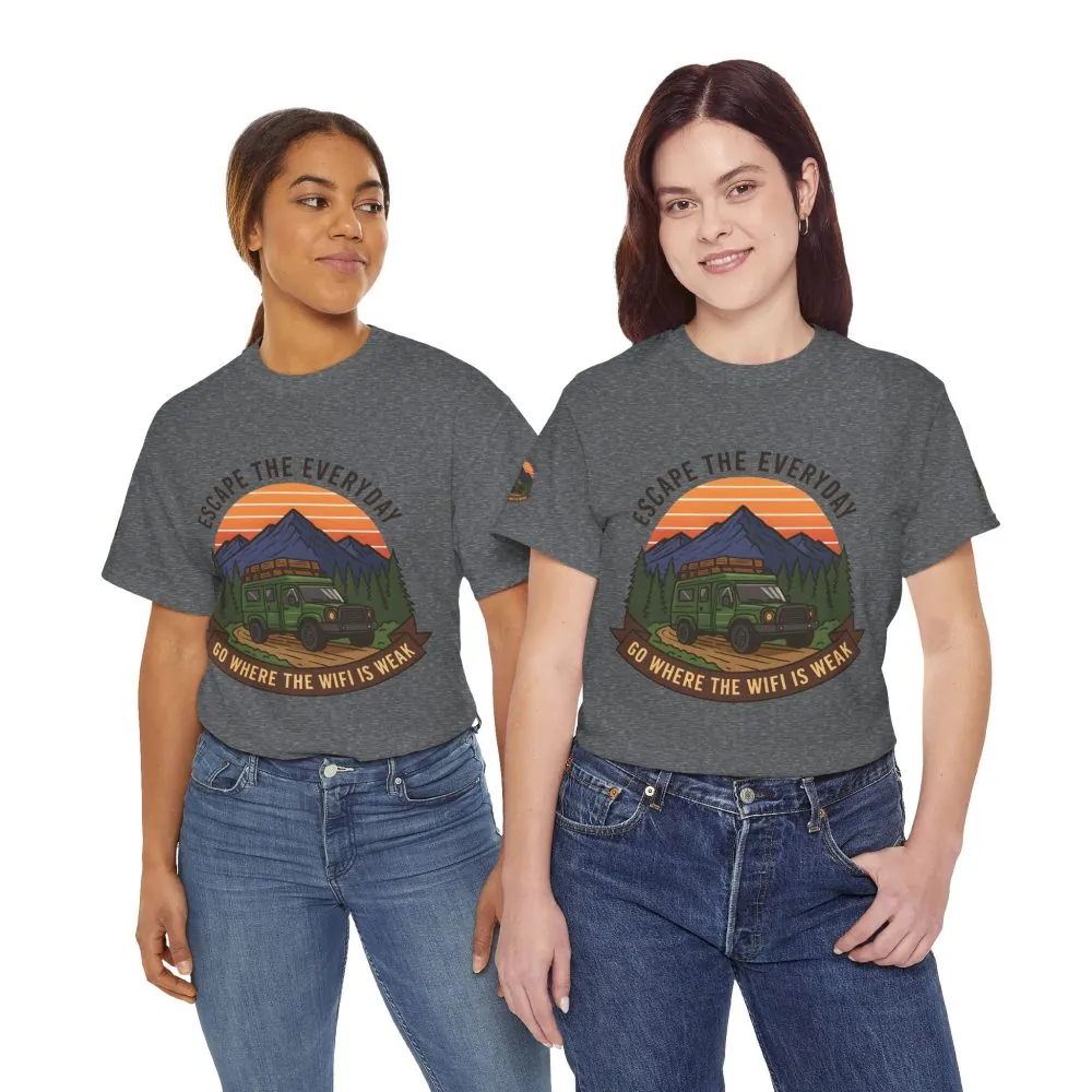 Unisex Heavy Cotton Tee — "Go Where the WiFi Is Weak" Adventure Shirt