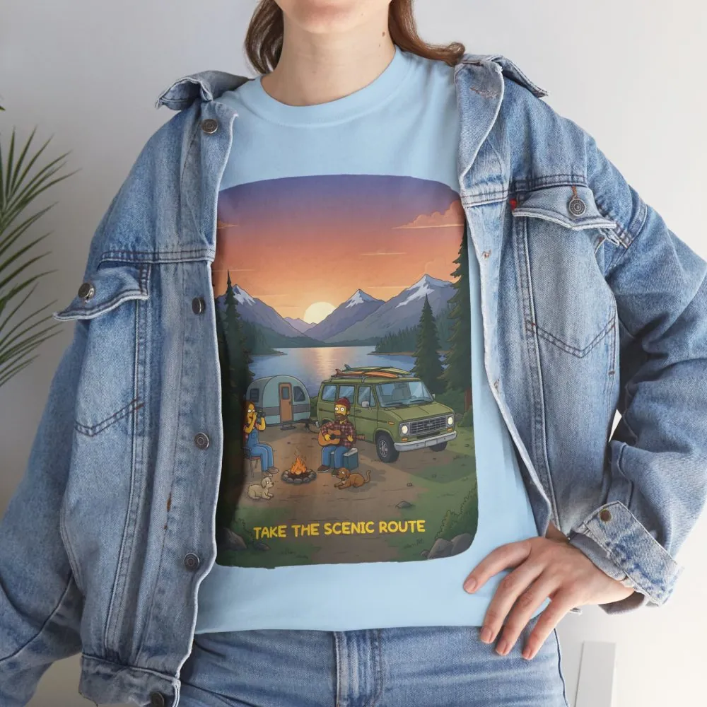Unisex Heavy Cotton Tee — "Take The Scenic Route" Design Sitcom-Line