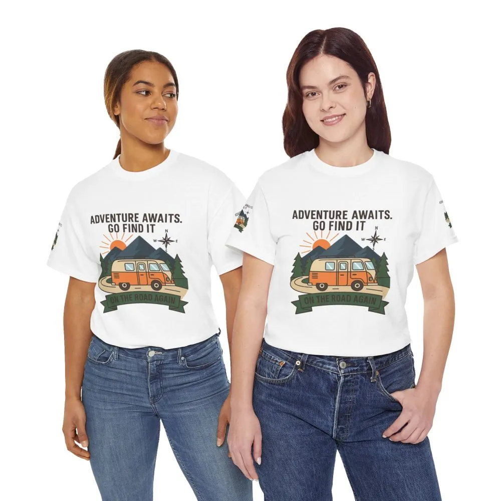 Unisex Heavy Cotton Tee — 'Adventure Awaits. Go Find It' Camper Van T‑Shirt