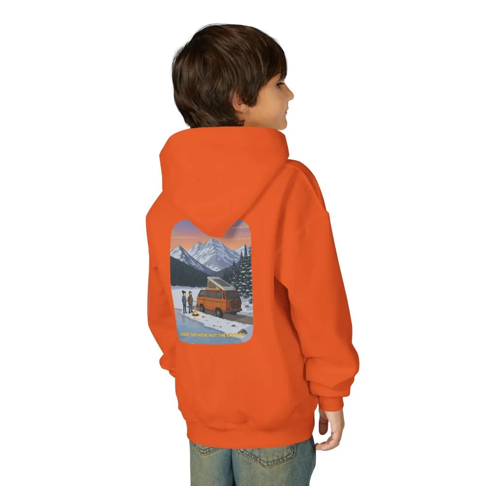 Youth Hoodie(Gildan) – "Chase The Views-Not The Crowds" (Design Sitcom-Line)