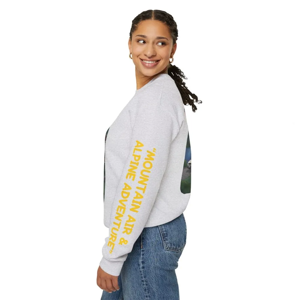 Unisex Heavy Blend™ Crewneck Sweatshirt — "Mountain Air-Alpine Adventure" Design Sitcom-Line