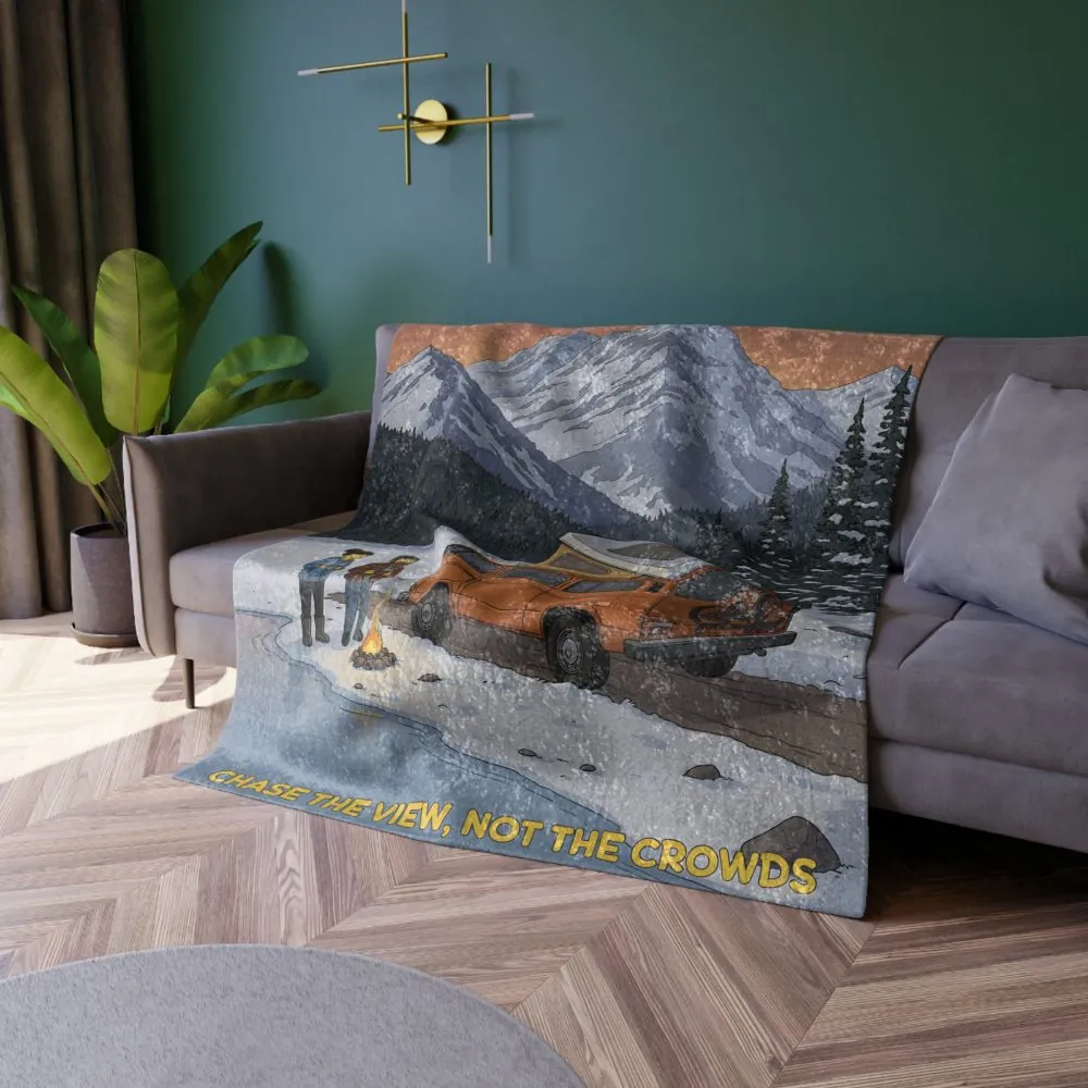 Crushed Velvet Blanket —"Chase The Views-Not The Crowds" Design Sitcom-Line (Campervan)