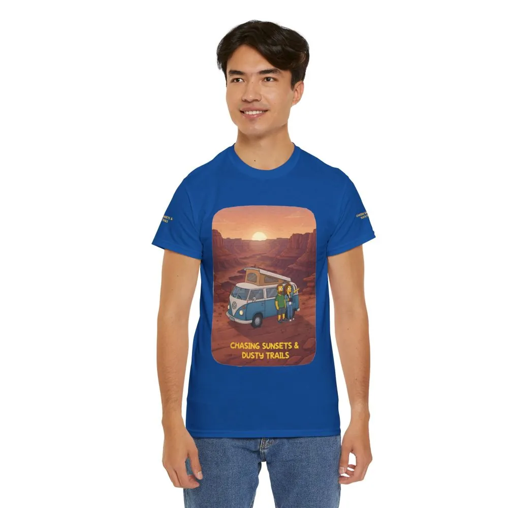 Unisex Heavy Cotton Tee — "Chasing Sunsets And Dusty Trails" Design Sitcom-Line