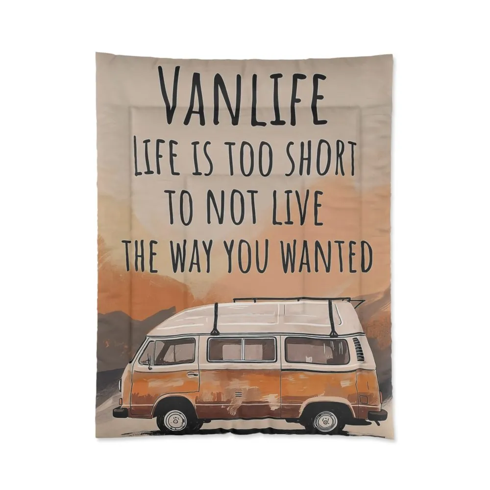 Comforter — 'Vanlife-Life Is Too Short' Vintage Camper Bedding