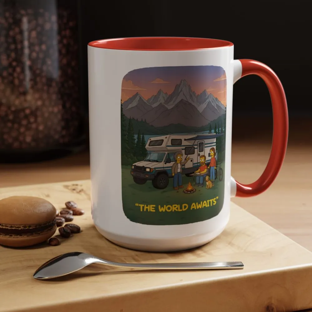 Accent Coffee Mug (11, 15oz) — "The World Awaits" Design Sitcom-Line