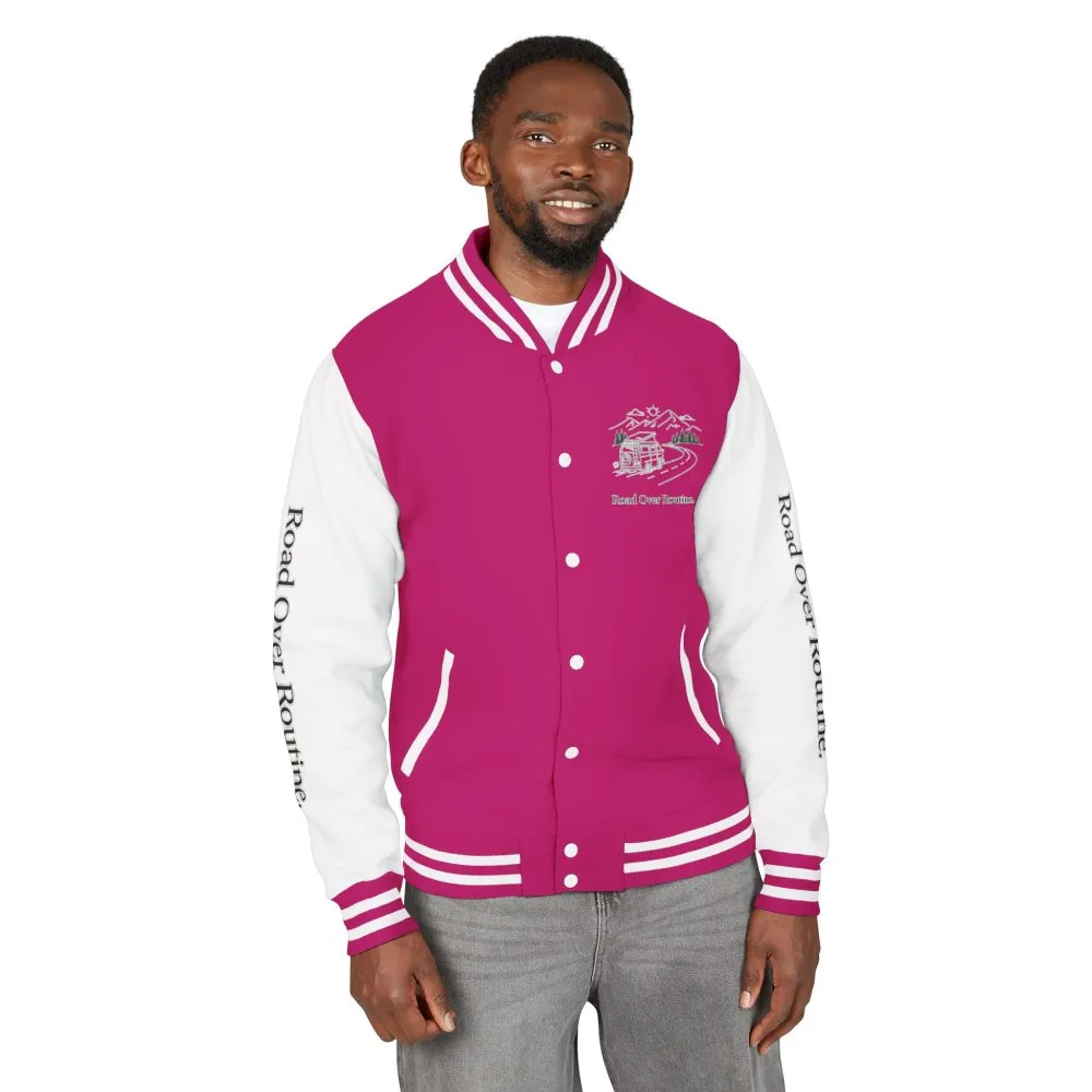 Unisex Heavyweight Letterman Jacket — "Road Over Routine" Travel Varsity Coat