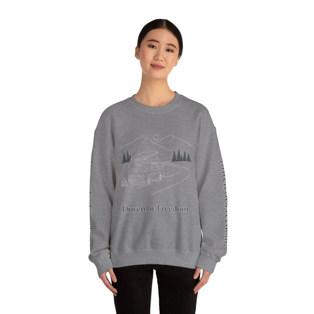 Unisex Heavy Blend™ Crewneck Sweatshirt — "Driven By Freedom" Design Minimal-Line
