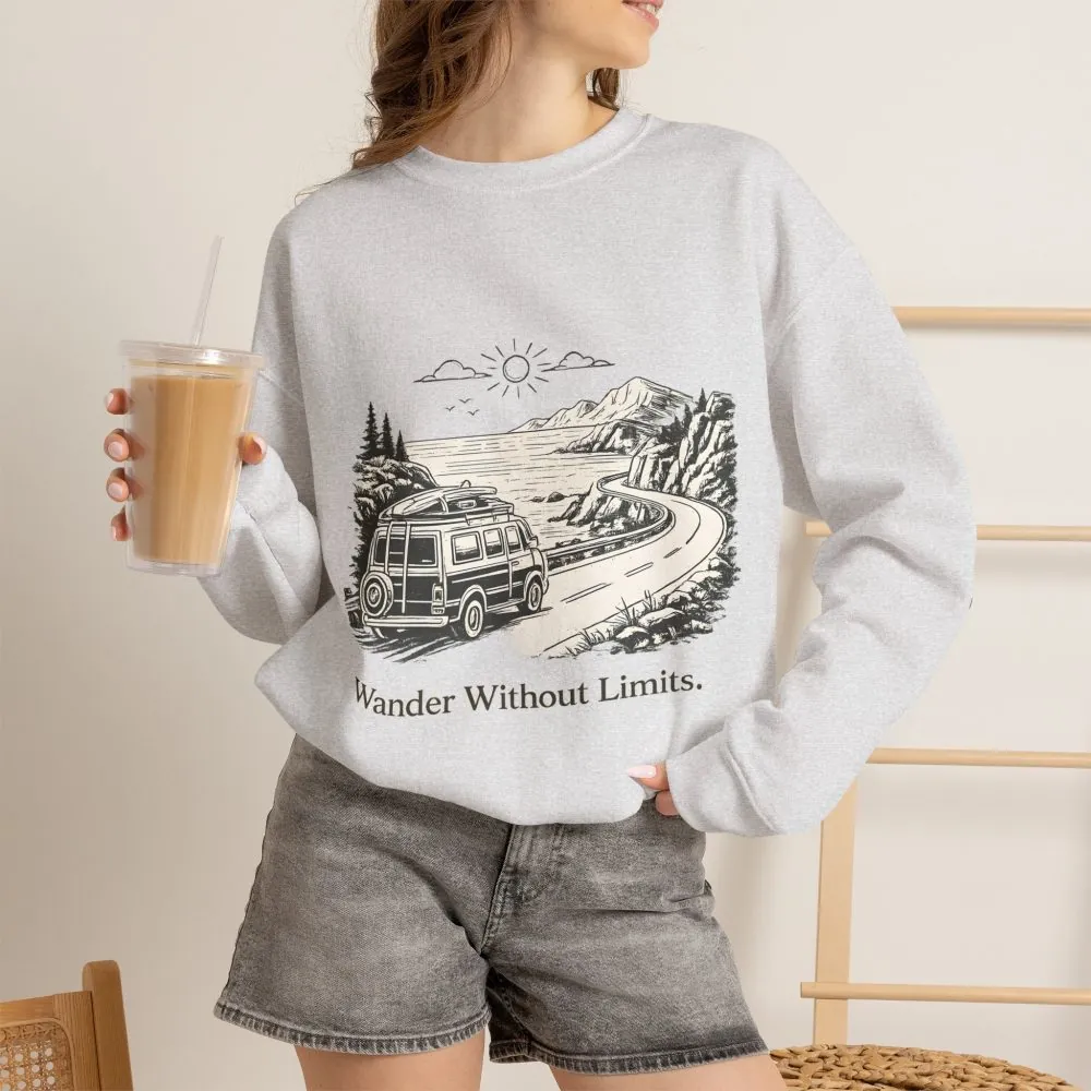 Unisex Heavy Blend™ Crewneck Sweatshirt — "Wander Without Limits" Design Minimal-Line