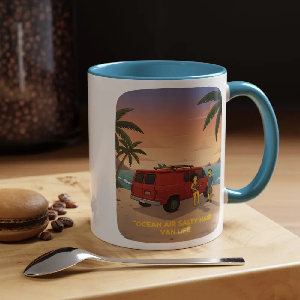 Accent Coffee Mug (11, 15oz) — "Ocean Air Salty Hair Van Life" Design Sitcom-Line
