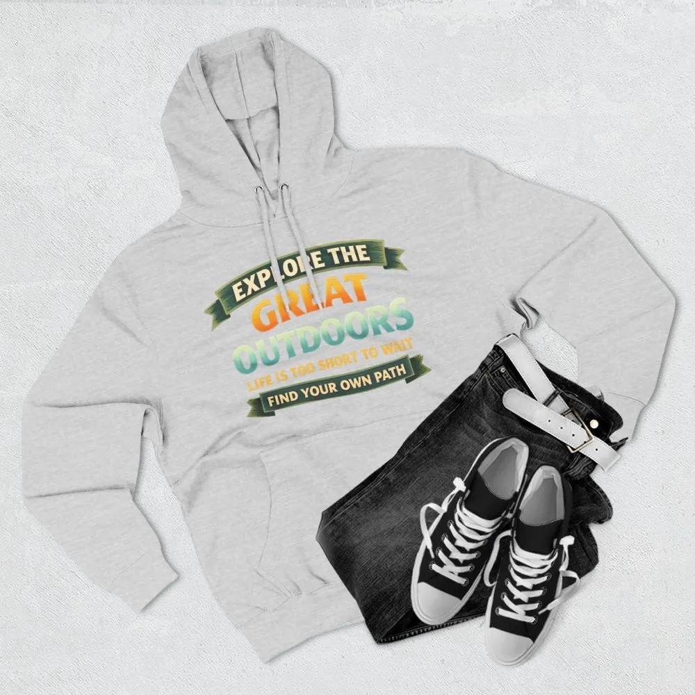 Three-Panel Fleece Hoodie - "Explore The Great Outdoors" Design Scenic-Line