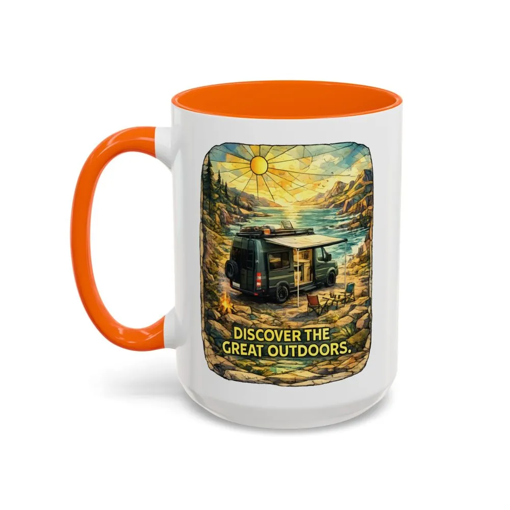 Accent Coffee Mug (11, 15oz) — "Discover The Great Outdoors" Design Cubic-Line