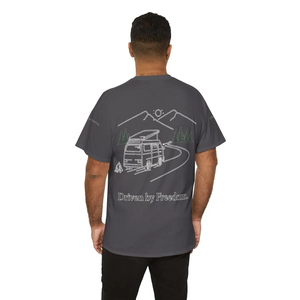 Unisex Heavy Cotton Tee — "Driven By Freedom" Design Minimal-Line