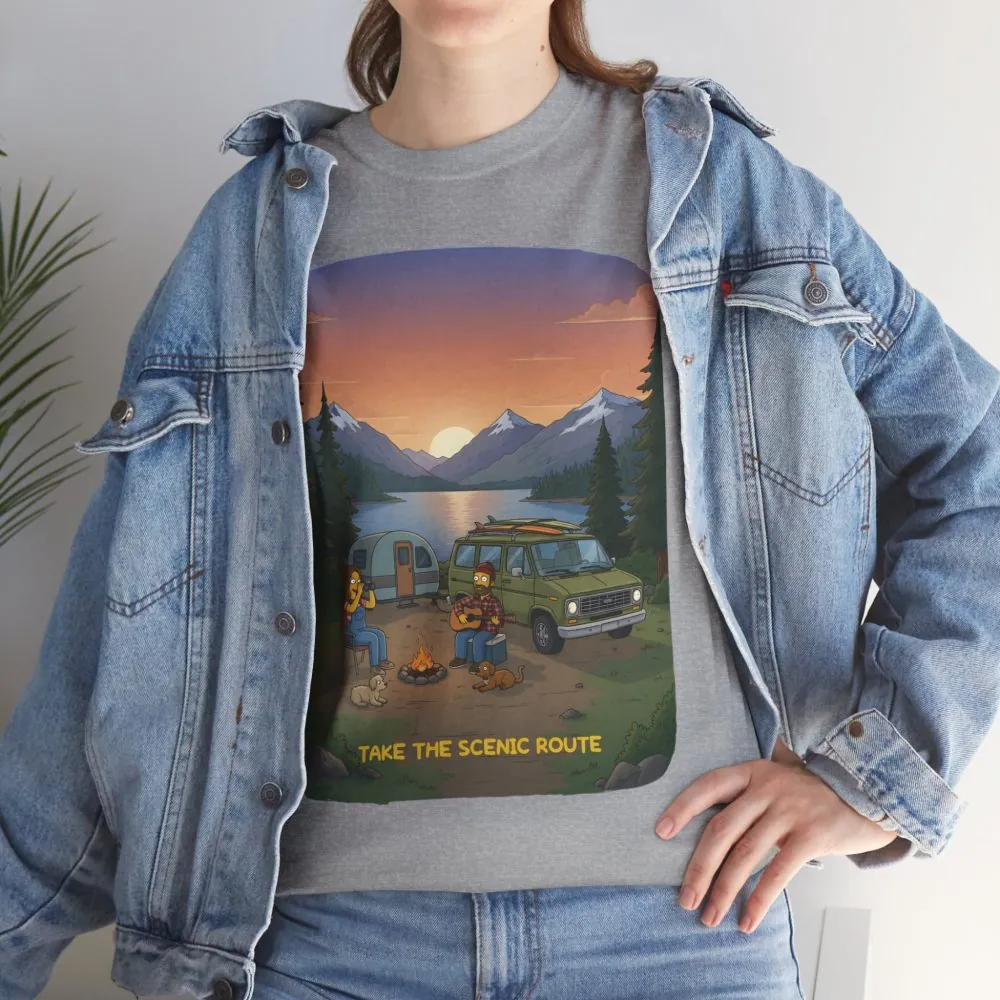 Unisex Heavy Cotton Tee — "Take The Scenic Route" Design Sitcom-Line