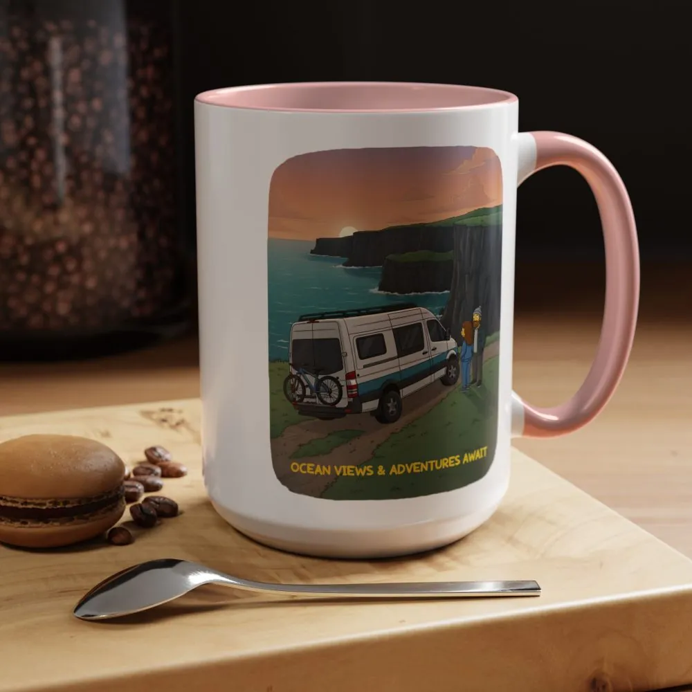 Accent Coffee Mug (11, 15oz) — "Ocean Views-Adventures Awaits" Design Sitcom-Line