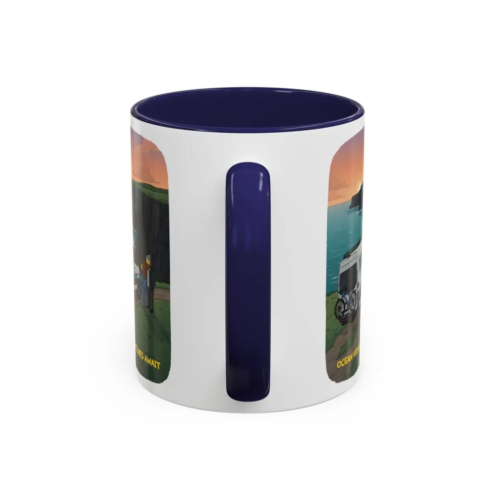 Accent Coffee Mug (11, 15oz) — "Ocean Views-Adventures Awaits" Design Sitcom-Line