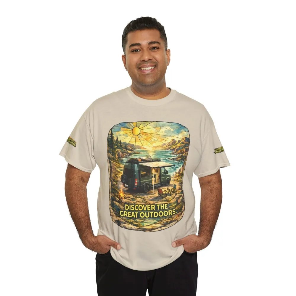 Unisex Heavy Cotton Tee — "Discover The Great Outdoors" Design Cubic-Line