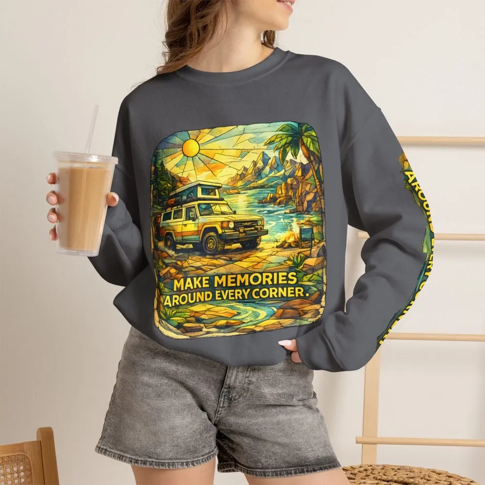 12245178487091557862_2048.jpeg Unisex Heavy Blend™ Crewneck Sweatshirt — "Make Memories Around Every Corner" Design Cubic-Line