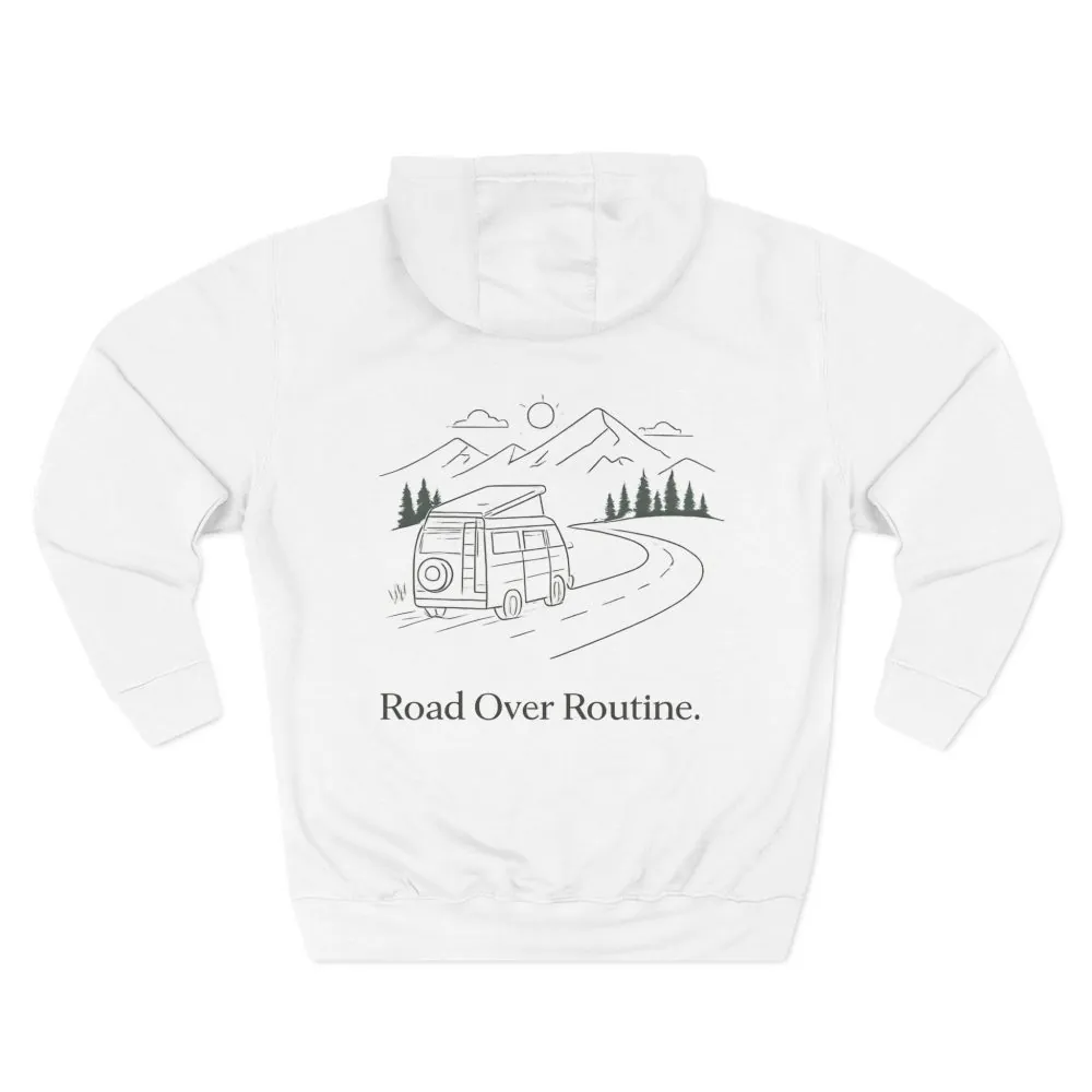 12248407838133490416_2048.jpeg Three-Panel Fleece Hoodie - "Road Over Routine" Design Minimal-Line