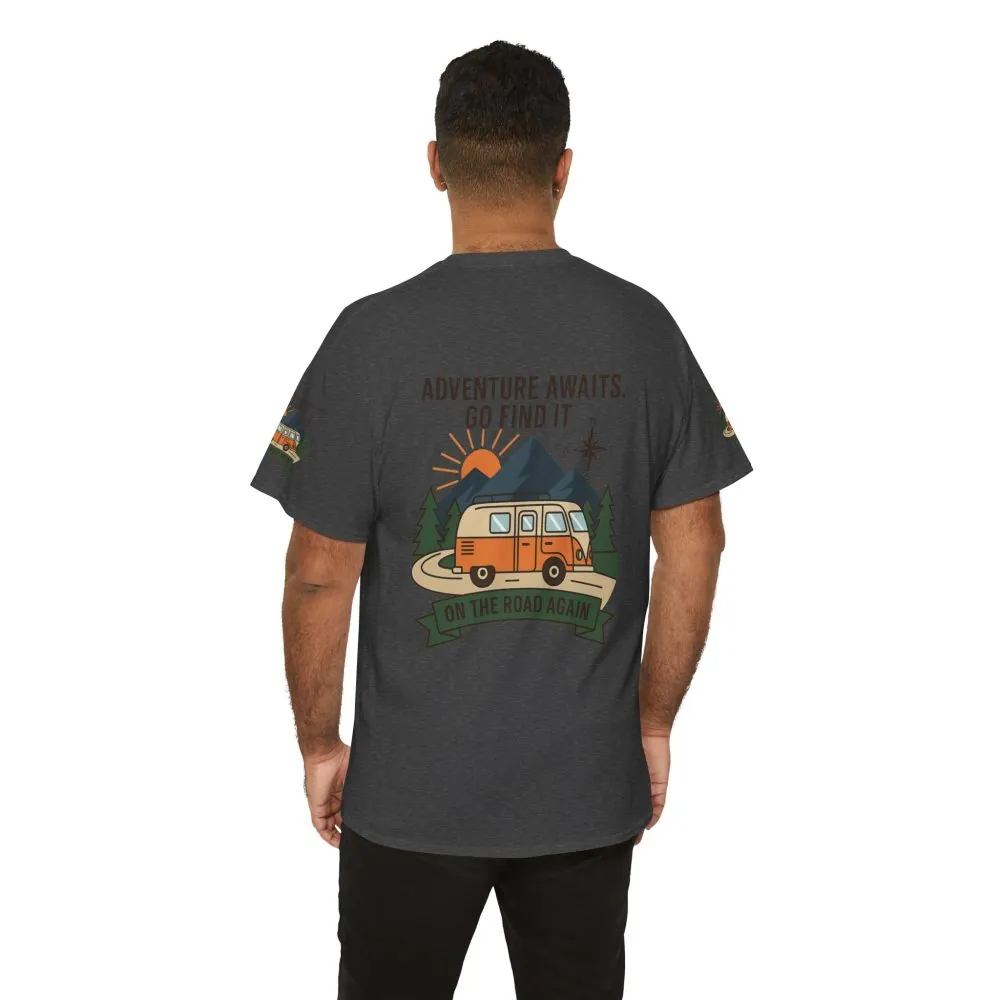 Unisex Heavy Cotton Tee — 'Adventure Awaits. Go Find It' Camper Van T‑Shirt