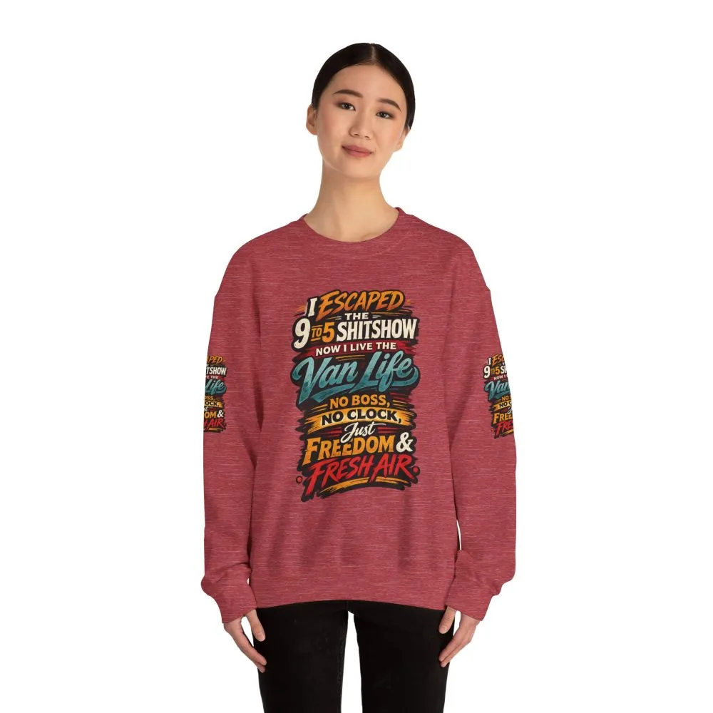 Unisex Heavy Blend™ Crewneck Sweatshirt — "I Escaped The 9 To 5" Design F**K-Line