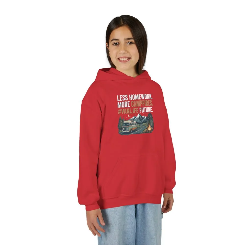 Youth Hoodie(Gildan) – Less Worry, More Campfires #VanLife Adventure Pullover