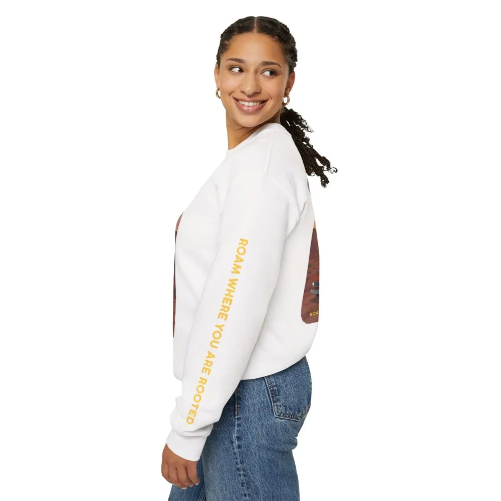 Unisex Heavy Blend™ Crewneck Sweatshirt — "Roam Where You Are Rooted" Design Sitcom-Line