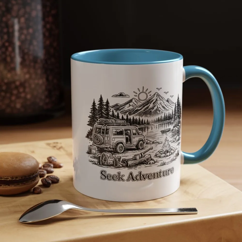 Accent Coffee Mug (11, 15oz) — "Seek Adventure" Design Minimal-Line