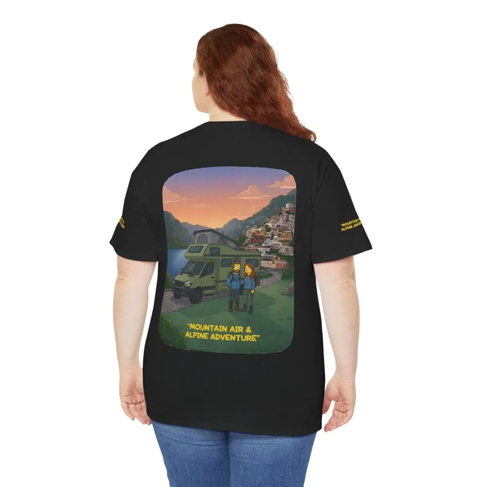 12266746112830879741_2048.jpeg Unisex Heavy Cotton Tee — "Mountain Air And Alpine Adventure" Design Sitcom-Line