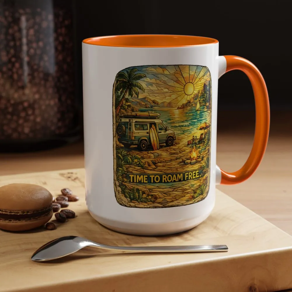 Accent Coffee Mug (11, 15oz) — "Time To Roam Free" Design Cubic-Line