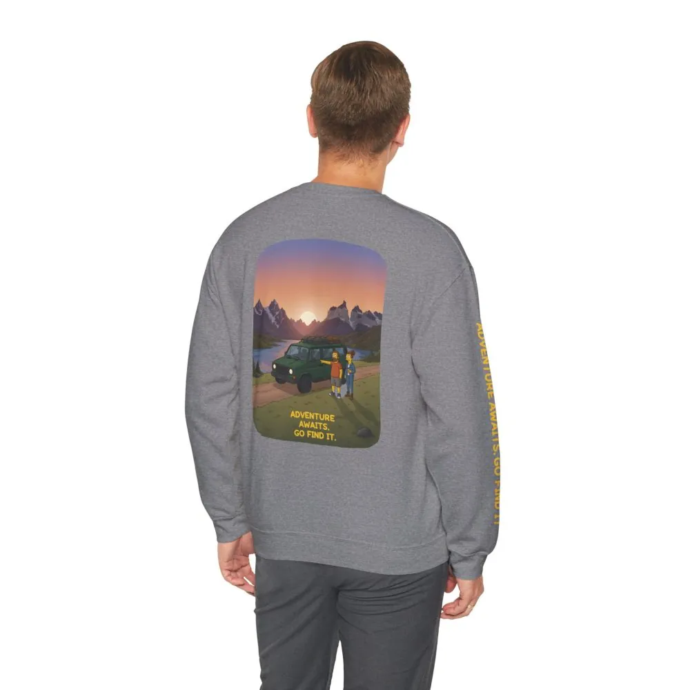 Unisex Heavy Blend™ Crewneck Sweatshirt — "Adventure Awaits-Go Find It" Design Sitcom-Line