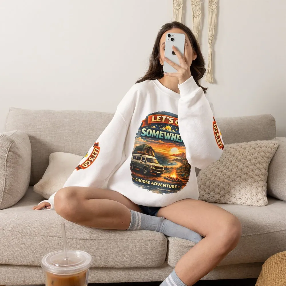 Unisex Heavy Blend™ Crewneck Sweatshirt — "Lets Go Somewhere" Design Scenic-Line
