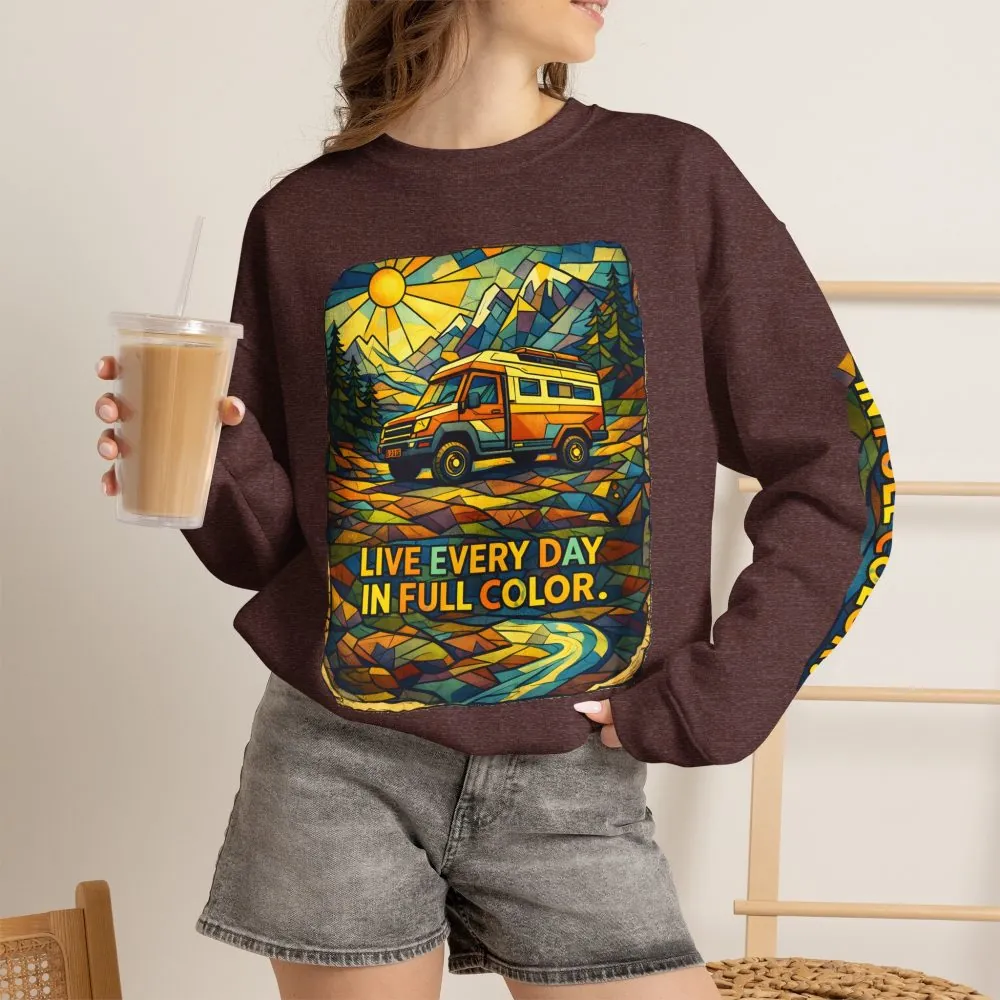 Unisex Heavy Blend™ Crewneck Sweatshirt — "Live Every Day InFull Color" Design Cubic-Line
