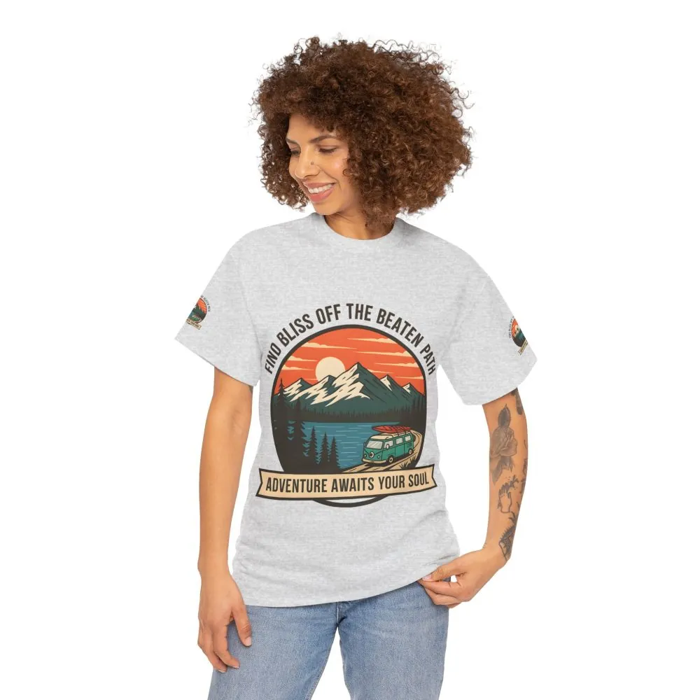 12279665240728010877_2048.jpeg Unisex Heavy Cotton Tee — "Find Bliss Off the Beaten Path" Mountain & Camper T‑Shirt