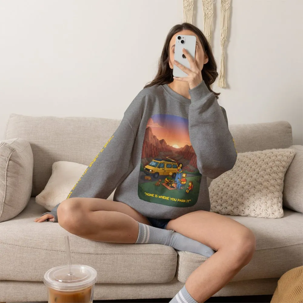 Unisex Heavy Blend™ Crewneck Sweatshirt — "Home Is Where You Park It" Design Sitcom-Line