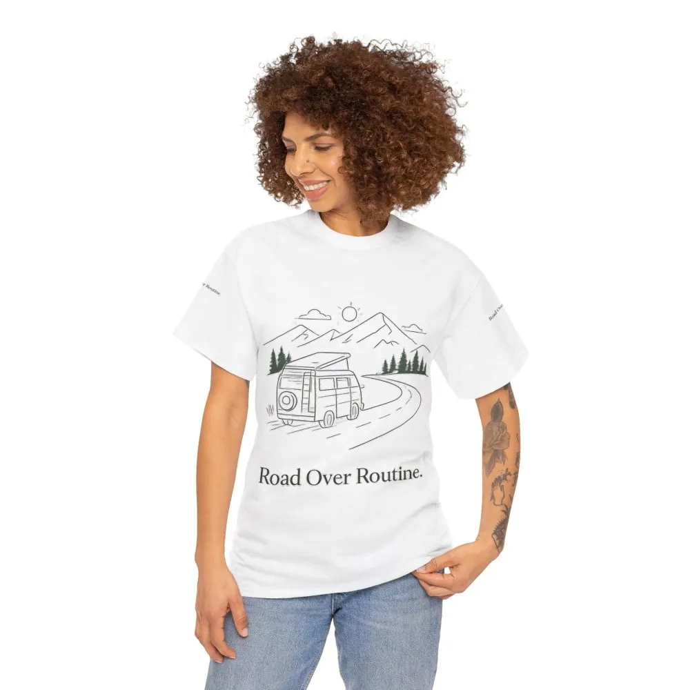 12282874281528208546_2048.jpeg Unisex Heavy Cotton Tee — "Road Over Routine" Design Minimal-Line
