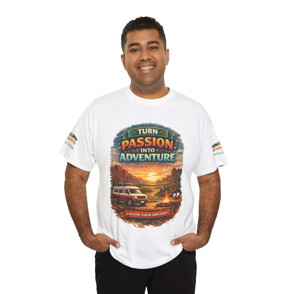 Unisex Heavy Cotton Tee — "Turn Passion Into Adventure" Design Scenic-Line