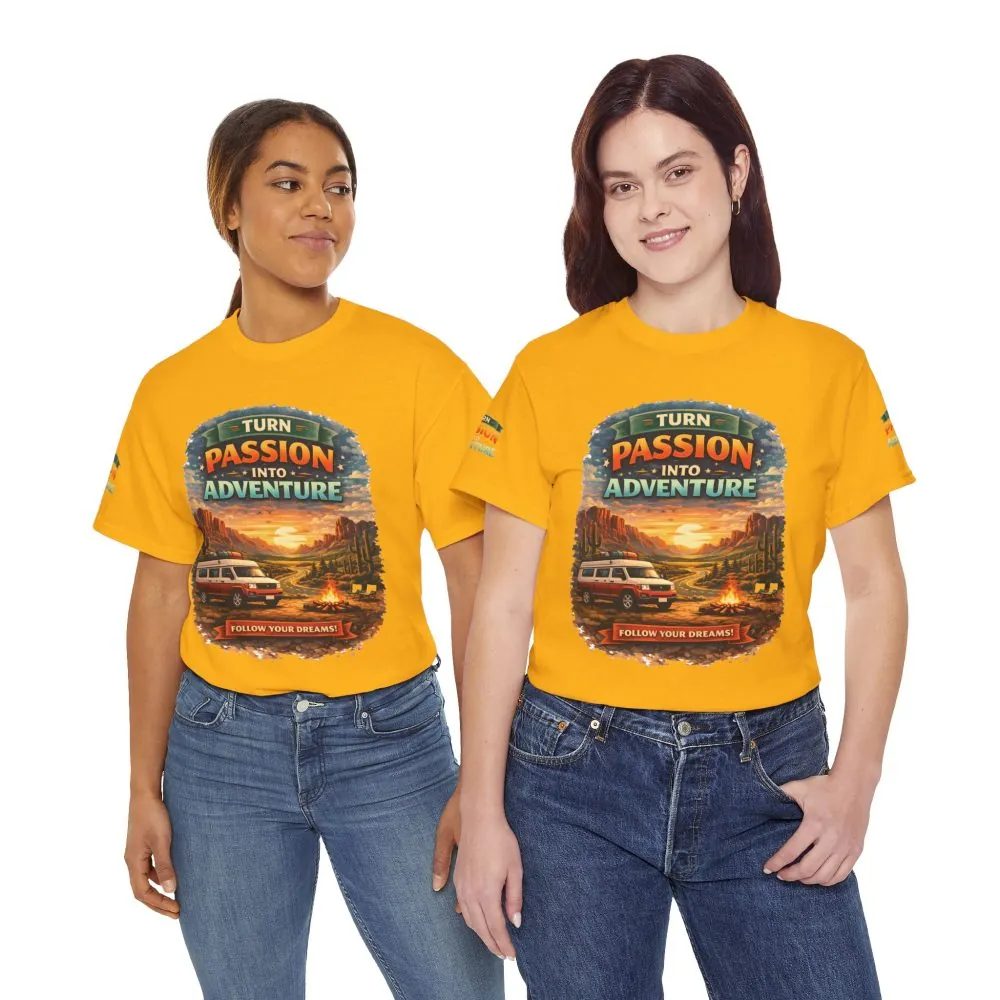 Unisex Heavy Cotton Tee — "Turn Passion Into Adventure" Design Scenic-Line