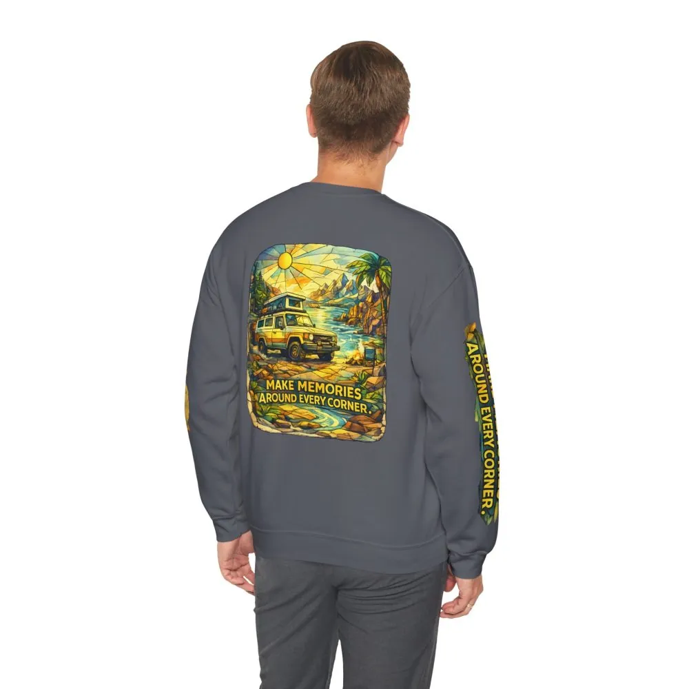 12302773048252540796_2048.jpeg Unisex Heavy Blend™ Crewneck Sweatshirt — "Make Memories Around Every Corner" Design Cubic-Line