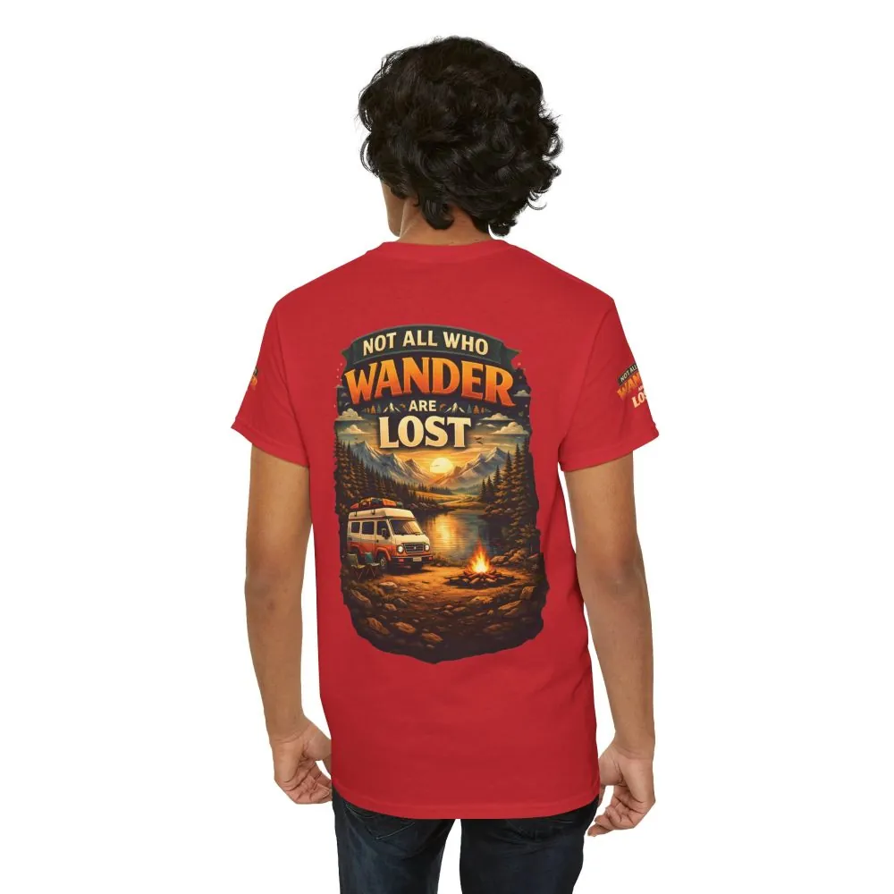 Unisex Heavy Cotton Tee — "Not All Who Wander Are Lost" Design Scenic-Line